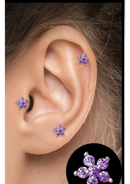 Çelik Ametis Taşlı Kıkırdak Helix Tragus Piercing (1ADET)