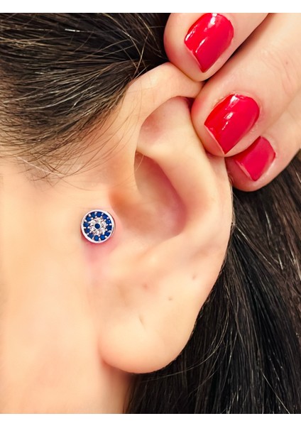 Çelik Nazar Gözlü Kıkırdak Helix Tragus Piercing (1ADET)