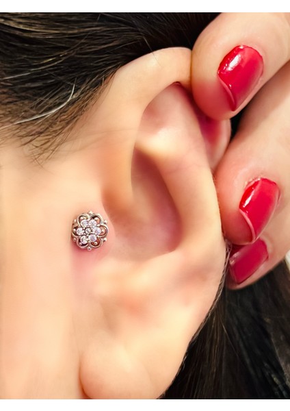 Çelik Çiçek Model Kıkırdak Helix Tragus Piercing (1ADET)