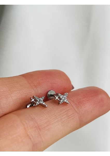 Çelik Yıldız Figürlü Kıkırdak Helix Tragus Piercing 1AD