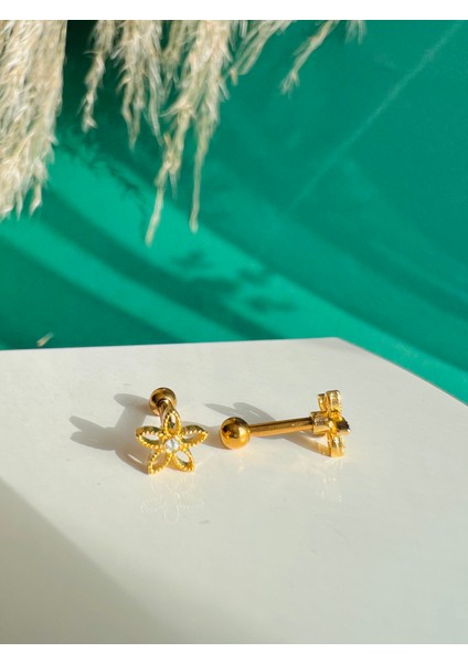 Cerrahi Çelik Çiçek Model Kıkırdak Helix Tragus Piercing 1AD