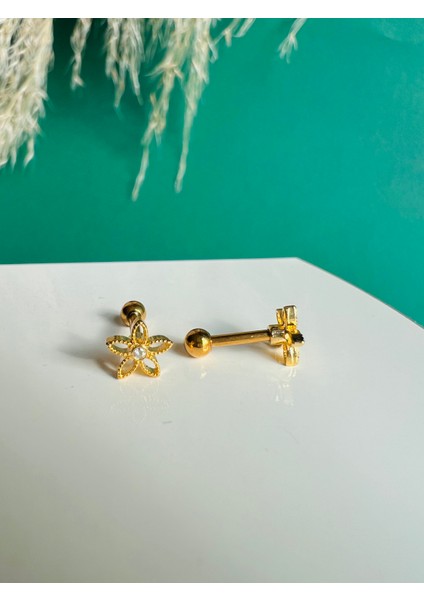 Cerrahi Çelik Çiçek Model Kıkırdak Helix Tragus Piercing 1AD