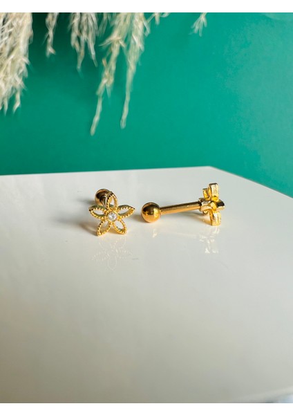 Cerrahi Çelik Çiçek Model Kıkırdak Helix Tragus Piercing 1AD