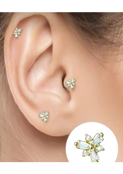 By Dilek Çetin Accessory Cerrahi Çelik Kutupyıldızı Figürlü Kıkırdak Helix Tragus Piercing (1AD)