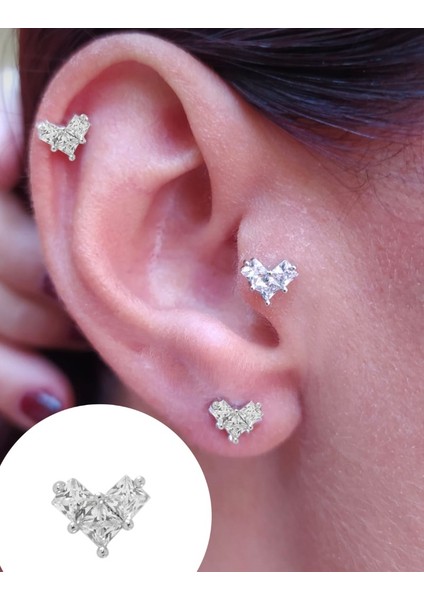 Çelik Kalp Figürlü Kıkırdak Helix Tragus Piercing (1AD)