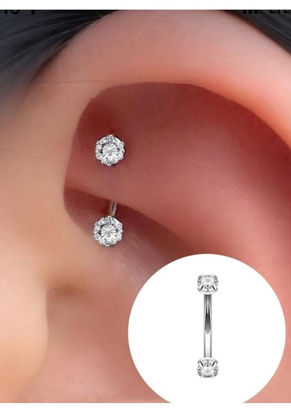 By Dilek Çetin Accessory Iki Ucu Taşlı Titanyum Piercing