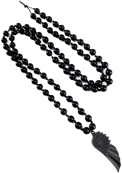 Mat Oniks & Hematit Doğal Taş Erkek Mat Siyah Renk Melek Kanadı Kolye