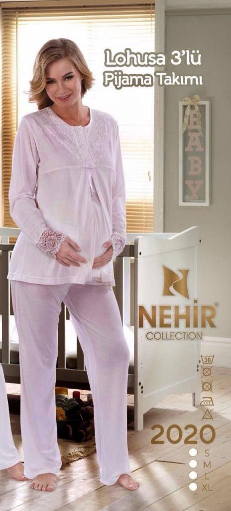 Nehir 2020 Hamile Lohusa Pijama Sabahlık 3lü Takım görsel 3