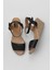 Siyah Deri Kadın Dolgu Topuklu Espadril Sandalet 01WS11101 1