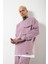Süper Oversize Cepli Bisiklet Yaka Basic Sweatshirt Kirli Pembe 1