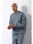 Oversize Bisiklet Yaka Basic Sweatshirt Blue Smoke 4