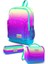 Kids Neon Pembe Su Yeşili Kalp Desenli Dört Bölmeli Okul Sırt Çantası,thermo Beslenme Çan 1