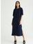 Lacivert Kadın Bisiklet Yaka Midi Basic Ev Elbisesi K-CORIN 2