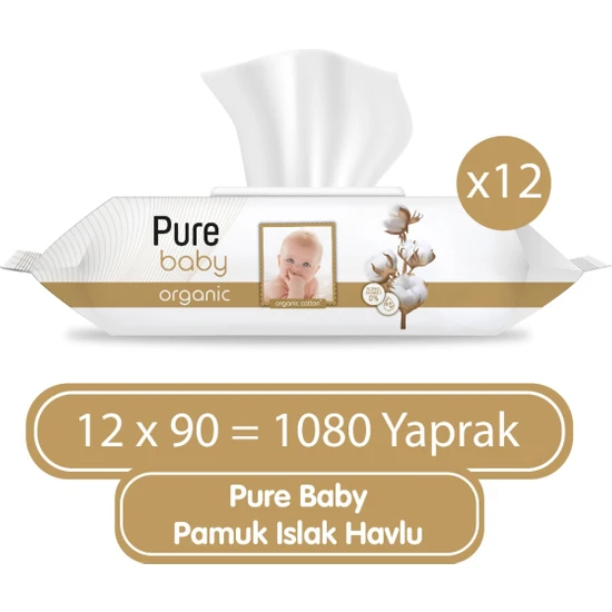 Pure Baby Organik Pamuklu Islak Havlu 12×90 (1080 Yaprak)