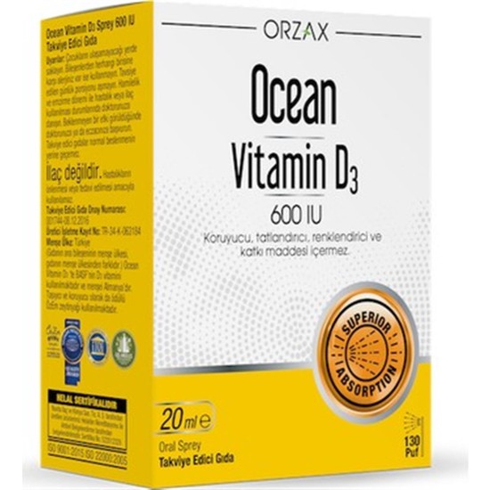 Orzax Ocean Vitamin D3 600 Iu 20 Ml Sprey Fiyatı