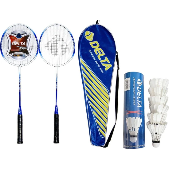 Delta 2 Adet Deluxe Tek Parça Badminton Raketi + Çanta + 6 Adet Kaz Tüyü Deluxe Badminton Topu Seti