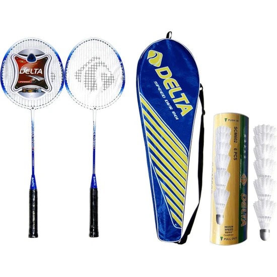 Delta 2 Adet Deluxe Tek Parça Badminton Raketi + Çantası + 6 Adet Orta Hız Badminton Topu Seti