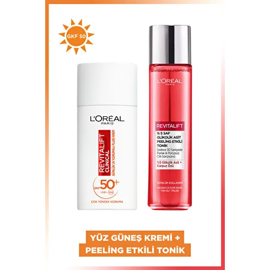 L'oréal Paris Revitalift Clinical Günlük Yüksek Uv Korumalı Yüz Güneş Kremi + %5 Saf Glikolik Asit Peeling Etkili Tonik Set
