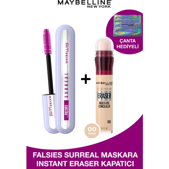 hepsiburada Maybelline New York Falsies Surreal Maskara + Instant Anti Age Eraser Kapatıcı - 00 Ivory Çanta Hediyeli Set hepsiburada Maybelline New York Falsies Surreal Maskara + Instant Anti Age Eraser Kapatıcı - 00 Ivory Çanta Hediyeli Set