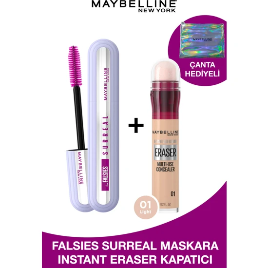 Maybelline New York Falsies Surreal Maskara +  Instant Anti Age Eraser Kapatıcı - 01 Light Çanta Hediyeli Set