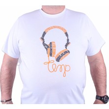 Starbattal Büyük Beden Sıfır Yaka Tişört Headphone 23172 Beyaz