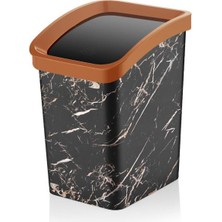abnturk Siyah Mermer Desenli 1 No 6'litre Otomatik Smart Click Kapaklı Çöp Kovası 18X23 Cm H:27