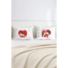 Hediyenza Sevimli Çift Pamuklu Çift Kişilik 50X70 cm Yastık Kılıfı Seti