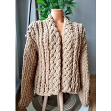 Zuviel Deco Bej Puffy Polar Chunky Hırka, Ceket
