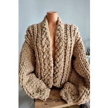 Zuviel Deco Bej Puffy Polar Chunky Hırka, Ceket