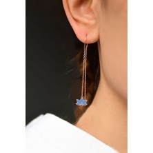 Papatya Silver 925 Ayar Gümüş Rose Kaplama Parlayan Rüya Serisi Mavi Cam Boyalı Lotus Zincir Küpe