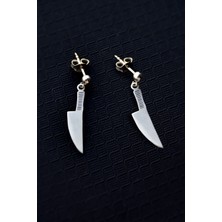 Papatya Silver 925 Ayar Gümüş Rodyum Kaplama Gastronomi Şef Bıçak Çivili Küpe