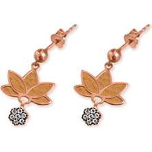 Papatya Silver 925 Ayar Gümüş Parlayan Rüya Serisi Ebruli Cam Boyalı Simli Nude Lotus, Çiçek Küpe