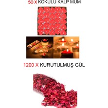 Cennet Store 50 Adet Kırmızı Kalpli Mum ve 1 Paket Gerçek Kurutulmuş Gül Mum Evlilik Teklifi Özel Gün Sevgili