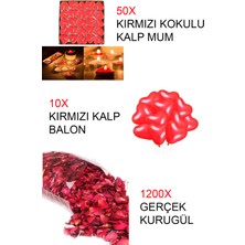 Cennet Store 50 Kalpli Mum ve 10 Ad. Kalp Balon 1200 Yaprak Kurutulmuş Gül Mum Evlilik Teklifi Özel Gün Sevgili