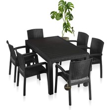 Çavdar Group Black Seri 90*150 Rattan Plastik Camsız Masa Takımı 6 Sandalyeli