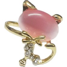 Sevimli Kedi Opal Moda Yüzük  17MM Çap Boyut Ayarlanabilir Pembe