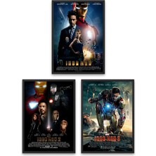 Nokem Iron-Man Serisi, 3'lü Set Çerçeveli Duvar Tabloları, Marvel, Dizi Film K.