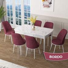 Canisa Concept Zen Serisi Açılabilir Beyaz Mermer Desen Mdf 80X132 Mutfak Masası Takımı  6 Sandalye