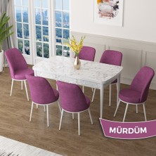Canisa Concept Zen Serisi Açılabilir Beyaz Mermer Desen Mdf 80X132 Mutfak Masası Takımı  6 Sandalye