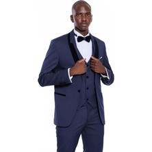 Wessi Desenli Yelekli Lacivert Damatlık Takım Elbise  Wessi