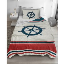 Bebişim Halı Denizci Dümen Desenli Tek Kişilik Pike ( Yastık Kılıflı )