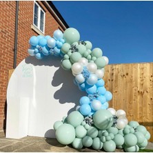 Eğlence Marketi Makaron Mint Yeşili Beyaz ve Mavi Balon Zinciri 100 Adet