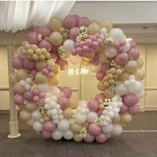 Eğlence Marketi Retro Toz Pembe Sütlü Kahve ve Beyaz Balon Zinciri 100 Adet