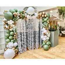 Eğlence Marketi Krom Gold Okaliptus ve Beyaz Balon Zinciri 100 Adet