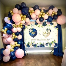 Eğlence Marketi Krom Gold Gece Mavisi ve Makaron Pembe Balon Zinciri 100 Adet