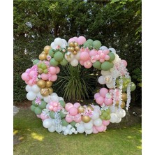 Eğlence Marketi Krom Gold Kış Yeşili Makaron Pembe ve Beyaz Balon Zinciri 100 Adet