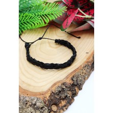 Midyat Nurtaş Gümüş Siyah Örmeli Deri Erkek Bileklik 201022039