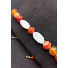 Balzamin Turuncu Akik Taşı ve Arpa Sedeftaşı Makrome Doğal Taş Bileklik