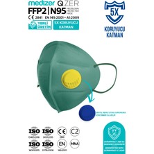 Medizer Qzer Yeşil 5 Katlı Ventilli Ffp2 Nr N95 Maske