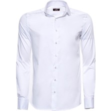 Wessi Pamuk Saten Beyaz Slim Fit Düz Beyaz Slim Fit Gömlek